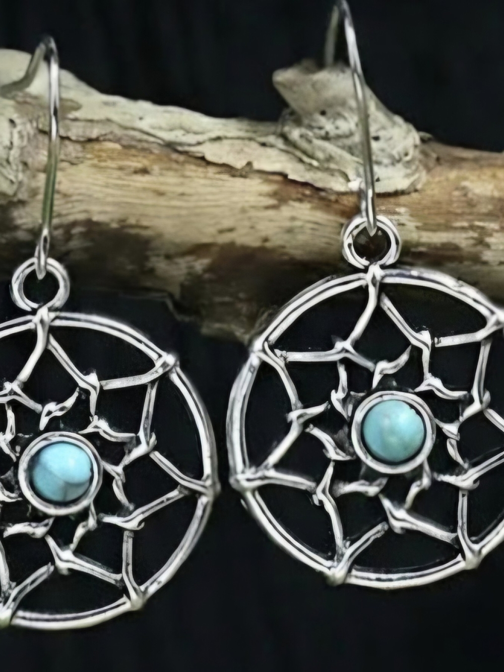 Chloe Silver-Tone Dreamcatcher Earrings with Turquoise Cabochon